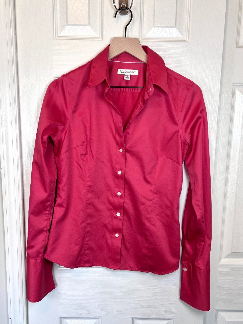 Y2K Vintage Tailored Dress Shirt with French Cuffs Pink Size 6 Career Office